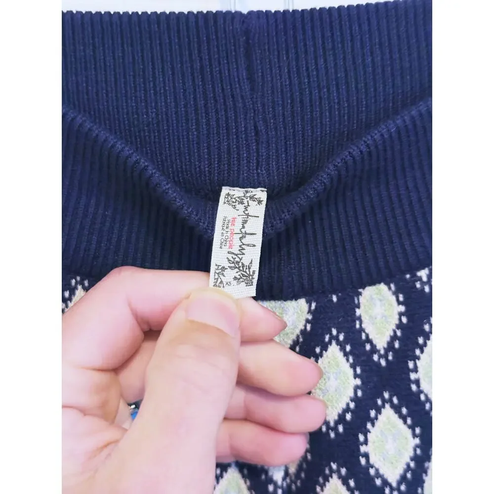 Free People Snow Bunny Knit SET Cardigan & Leggings XS Blue Lounge Nordic Indie